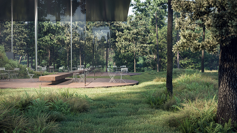 kois associated architects tops restaurant in greece with reflective floating roof