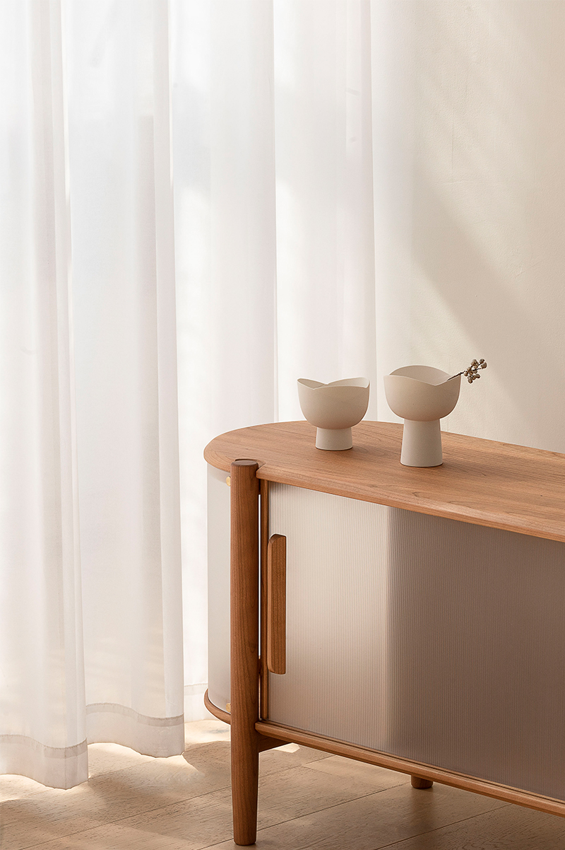 bent resin panel meets solid wood in roundness tv cabinet by ruhan chen for ziihome 7