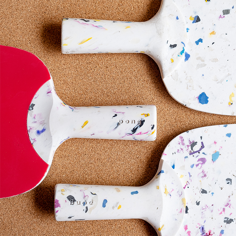 préssec develops a ping pong paddle made of terrazzo-like recycled plastic designboom