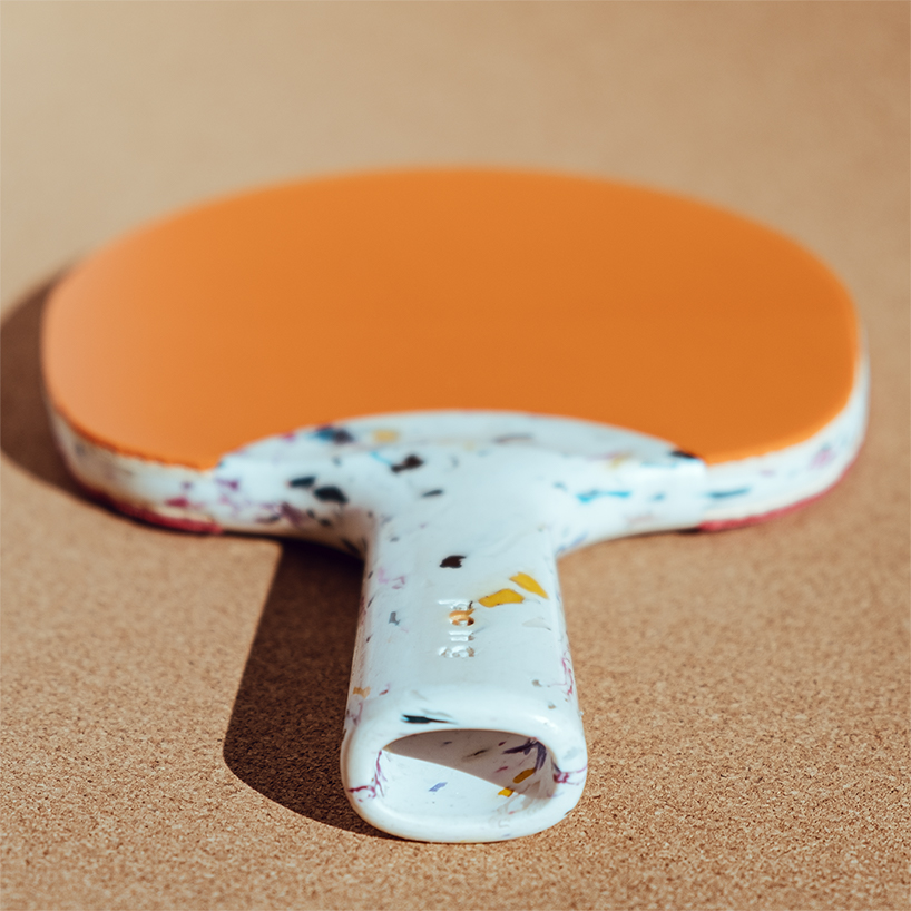 préssec develops a ping pong paddle made of terrazzo-like recycled plastic designboom