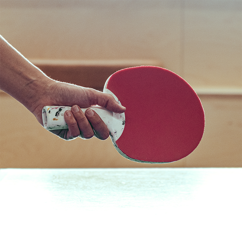 préssec develops a ping pong paddle made of terrazzo-like recycled plastic designboom