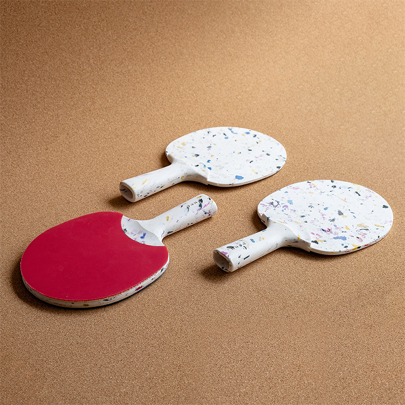 préssec develops a ping pong paddle made of terrazzo-like recycled plastic designboom