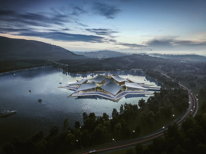 conference center by MARS studio appears as an urban floating island in china