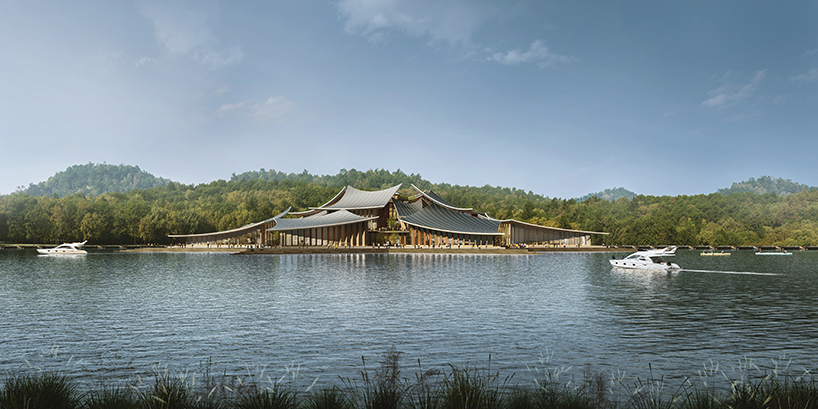 conference center by MARS studio appears as an urban floating island in china