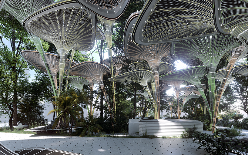 palm leave canopies form ‘oasys’ outdoor refuge within abu dhabi urban fabric