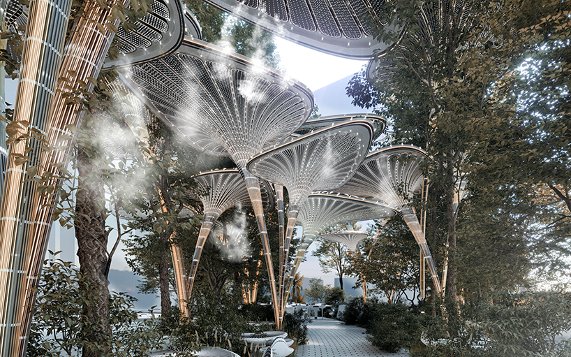 palm leave canopies form ‘oasys’ outdoor refuge within abu dhabi urban fabric