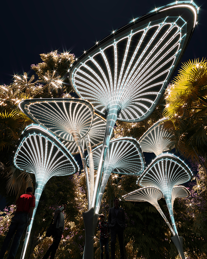 palm leave canopies form ‘oasys’ outdoor refuge within abu dhabi urban fabric