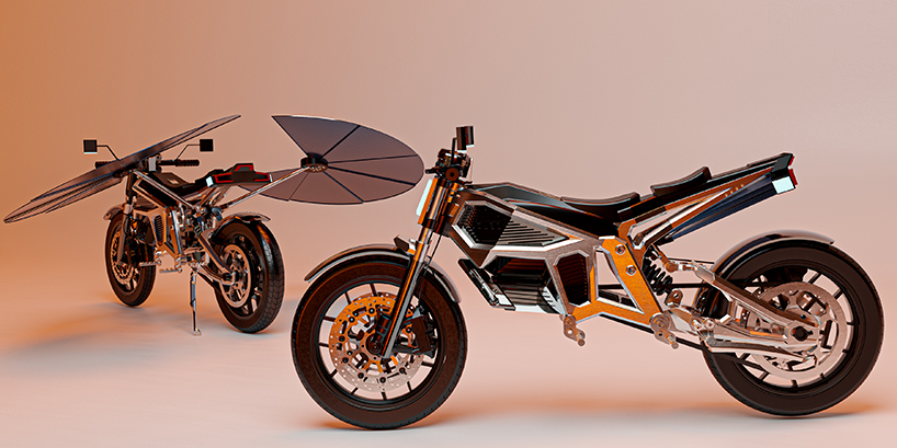 self-charging solar motorcycle frees riders from fuel and power networks