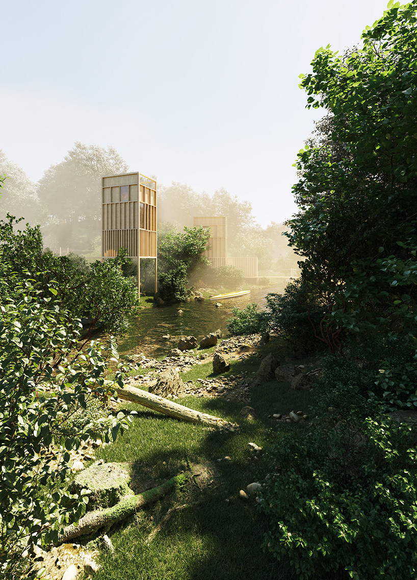 anfibio proposes modular treehouse tower situated in a forest in france