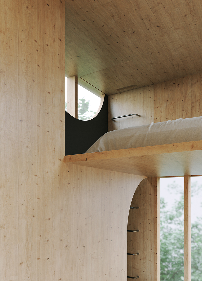 anfibio proposes modular treehouse tower situated in a forest in france