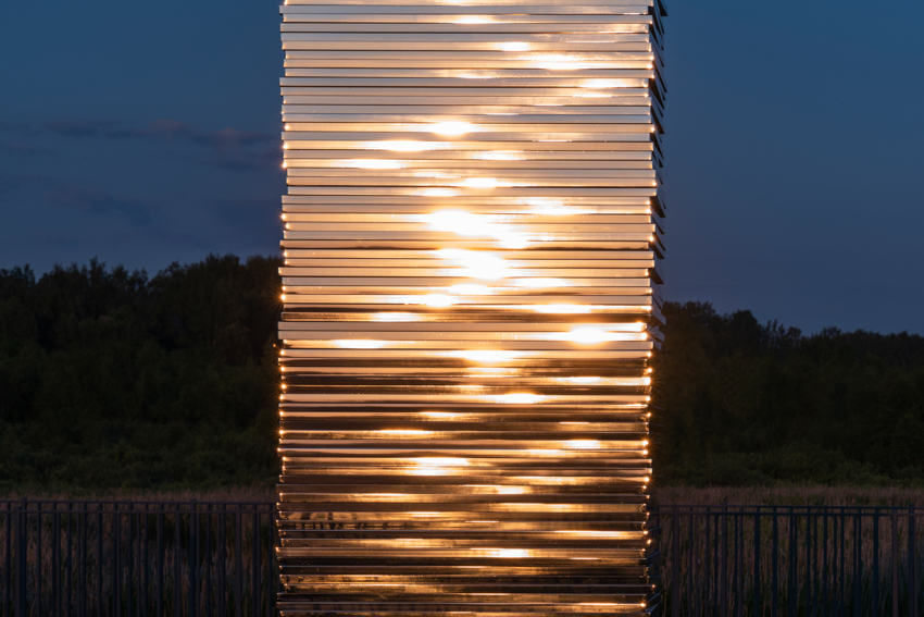 three thousand steel sheets stacked nine meters high shape gregory orekhov's land art