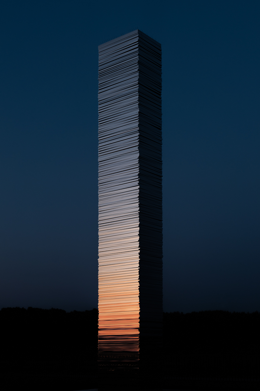 three thousand steel sheets stacked nine meters high shape gregory orekhov's land art