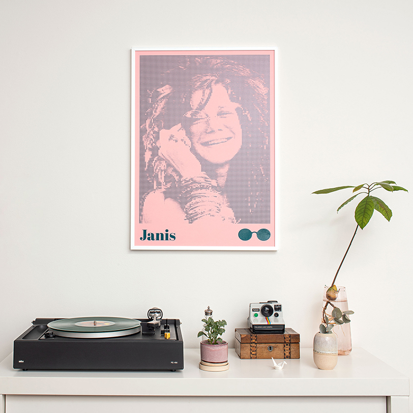 'iconic icons' by i'm/poster is a limited edition pixelated print series depicting famous musicians
