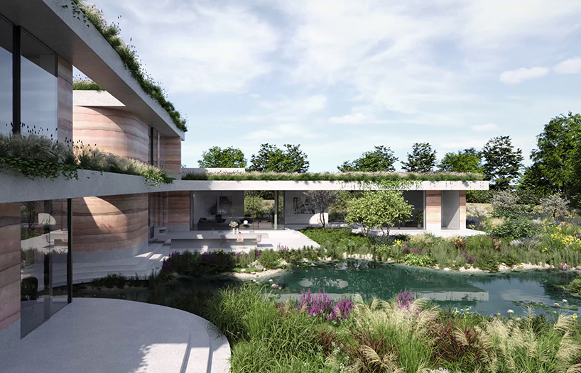 DHaus sculpts eco-friendly home in surrey's countryside from rammed earth 