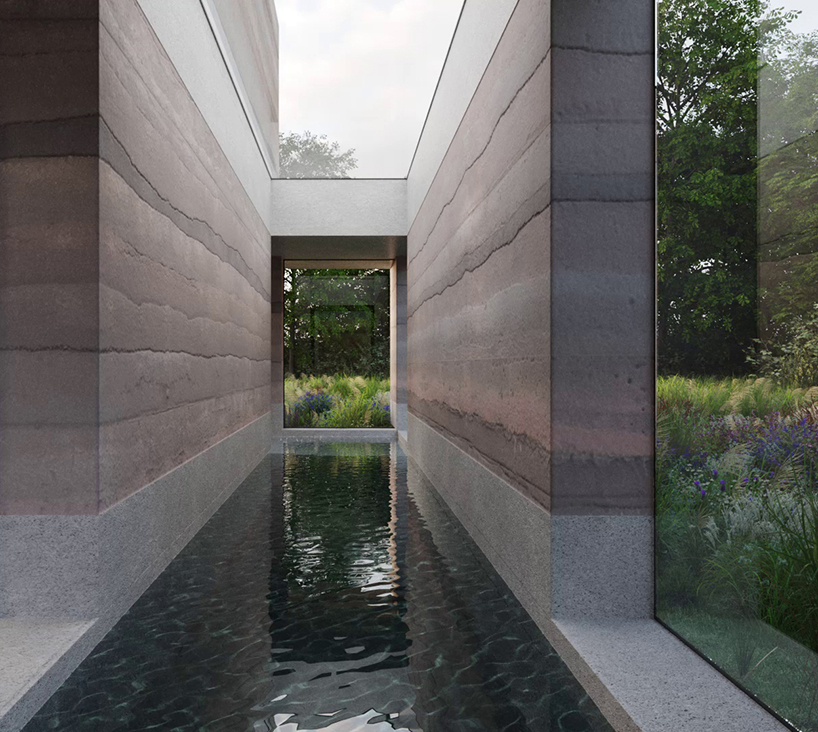 DHaus sculpts eco-friendly home in surrey's countryside from rammed earth 