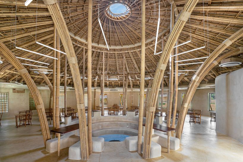 chiangmai life architects builds concentric bamboo school library with oculus in thailand