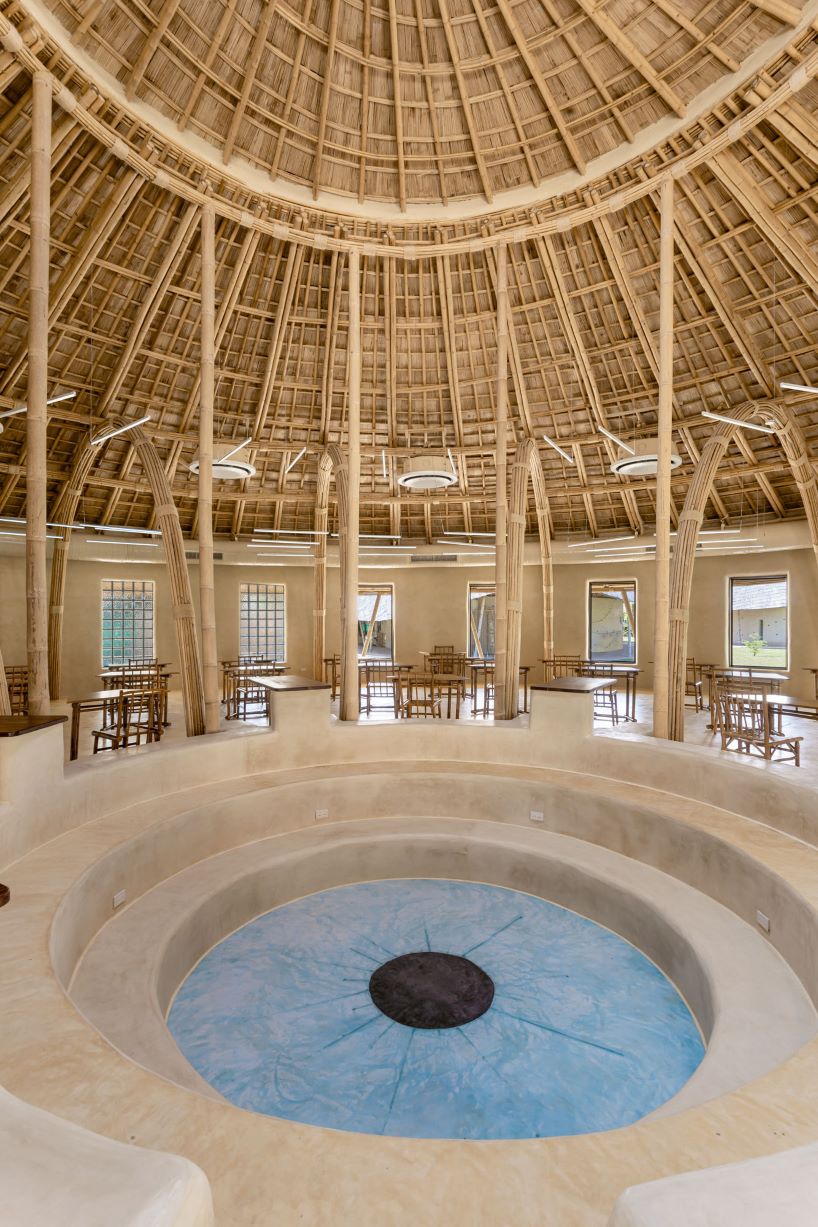 chiangmai life architects builds concentric bamboo school library with oculus in thailand