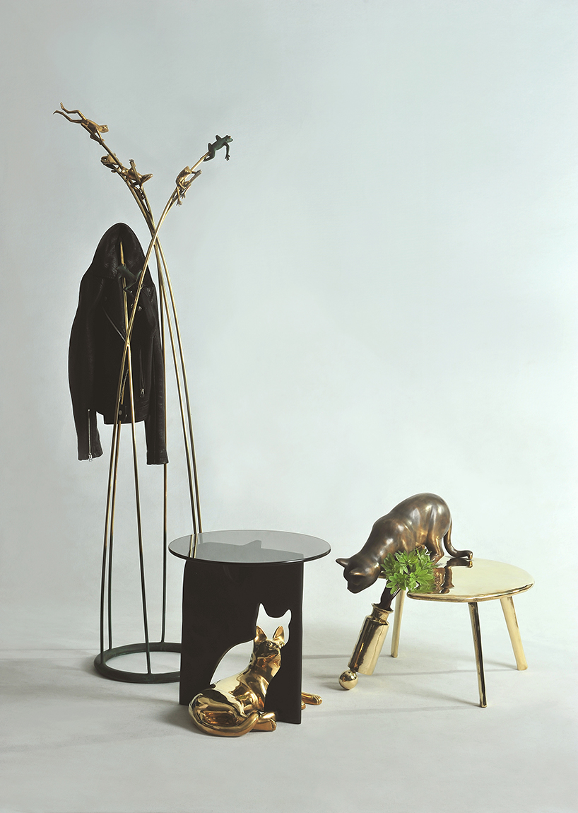 dogs, cats & frogs handcrafted from brass form apiwat chitapanya's quirky furniture series