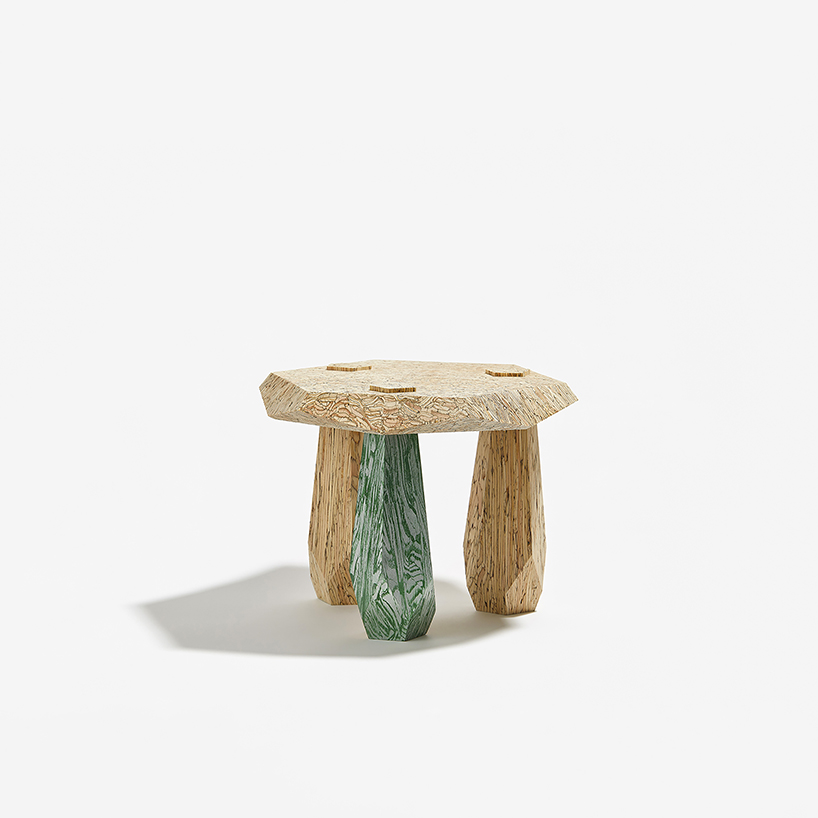 weonrhee repurposes construction wood waste into stacked tables inspired by architecture