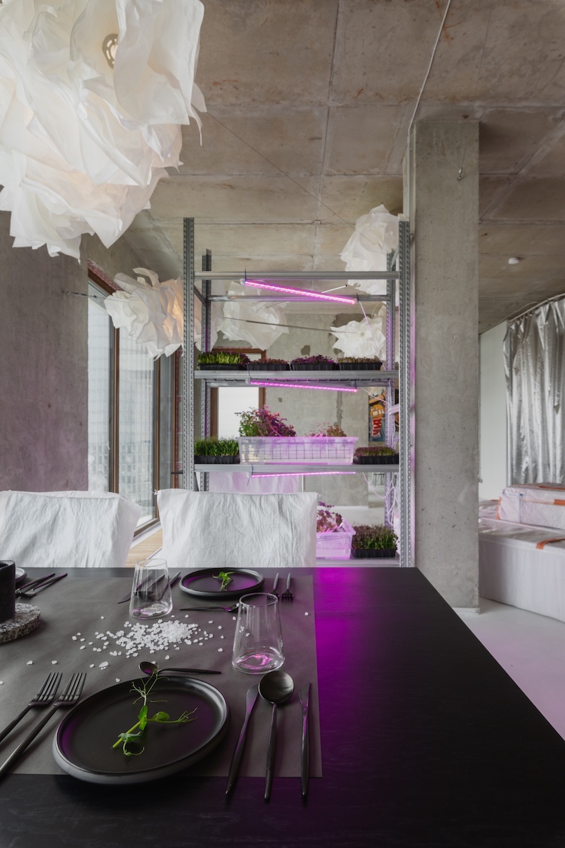 open AD upcycles material offcuts & leftovers to form pop-up restaurant interior in latvia