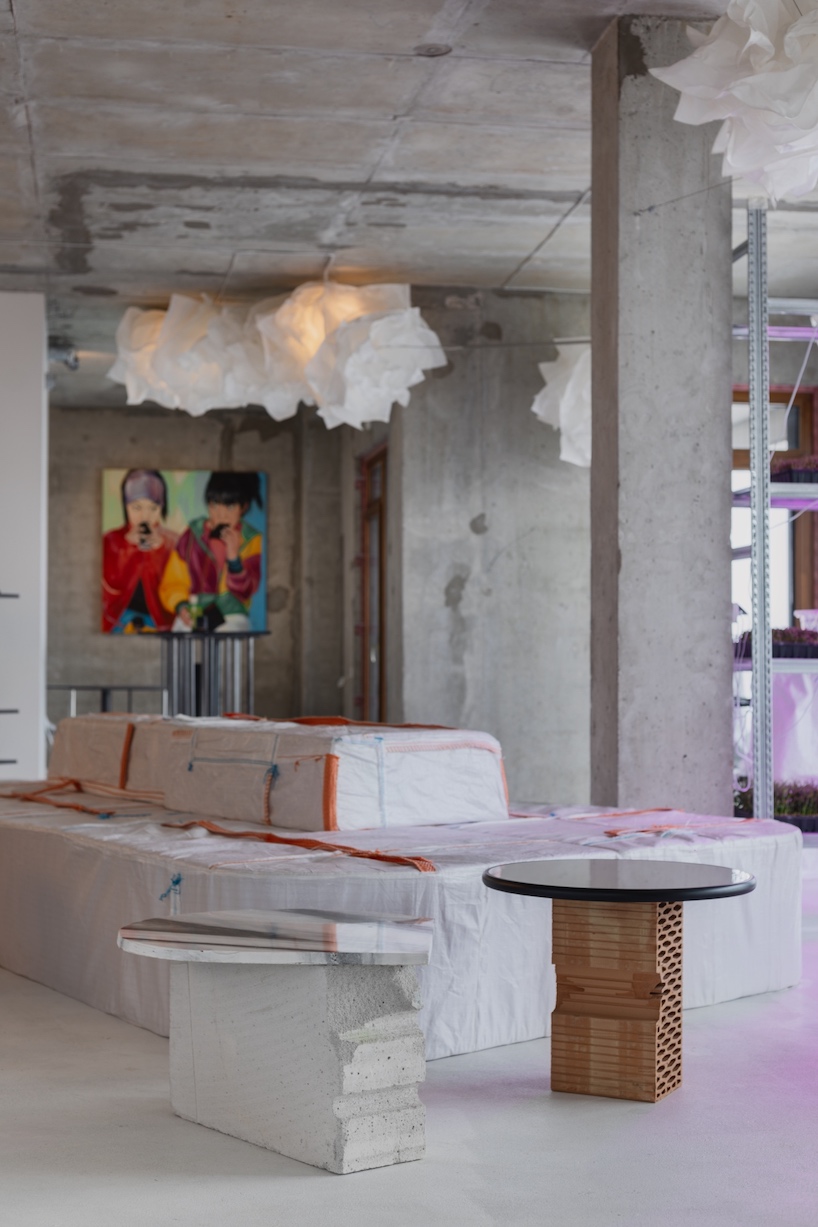 open AD upcycles material offcuts & leftovers to form pop-up restaurant interior in latvia