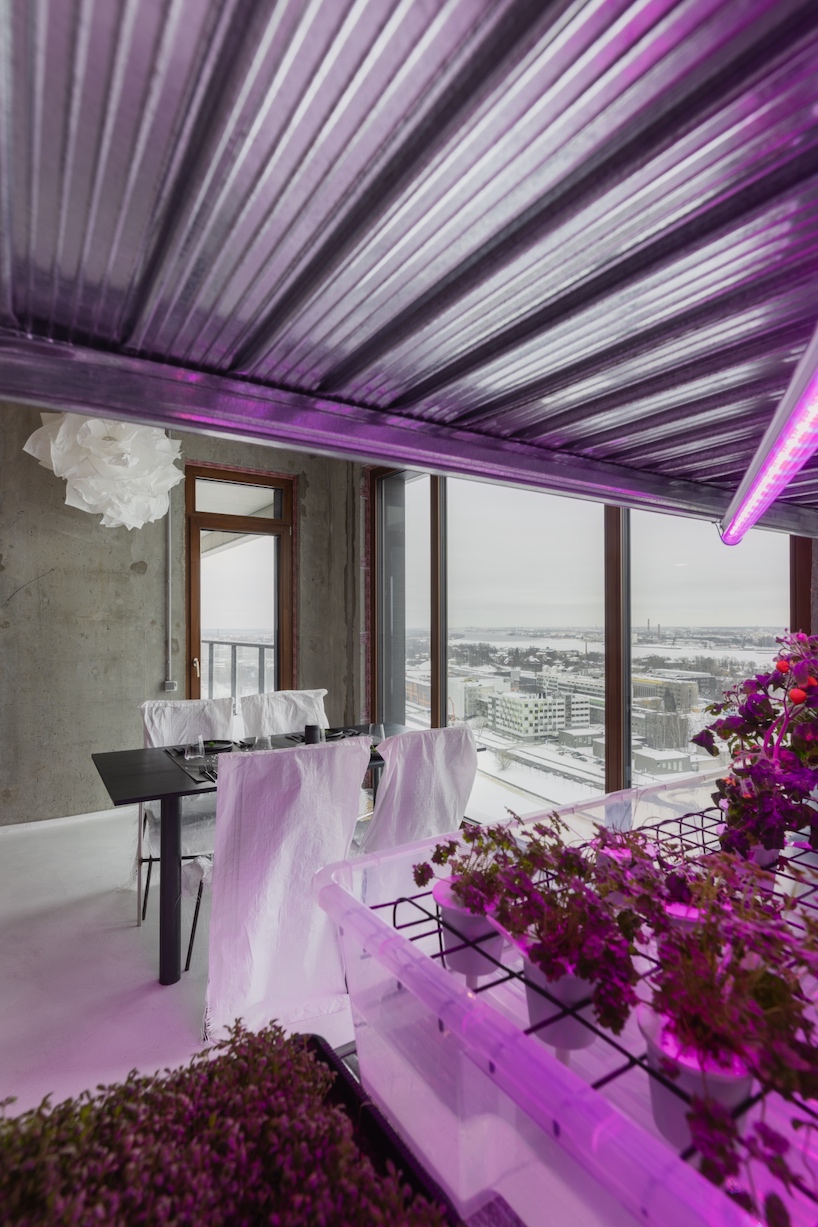 open AD upcycles material offcuts & leftovers to form pop-up restaurant interior in latvia