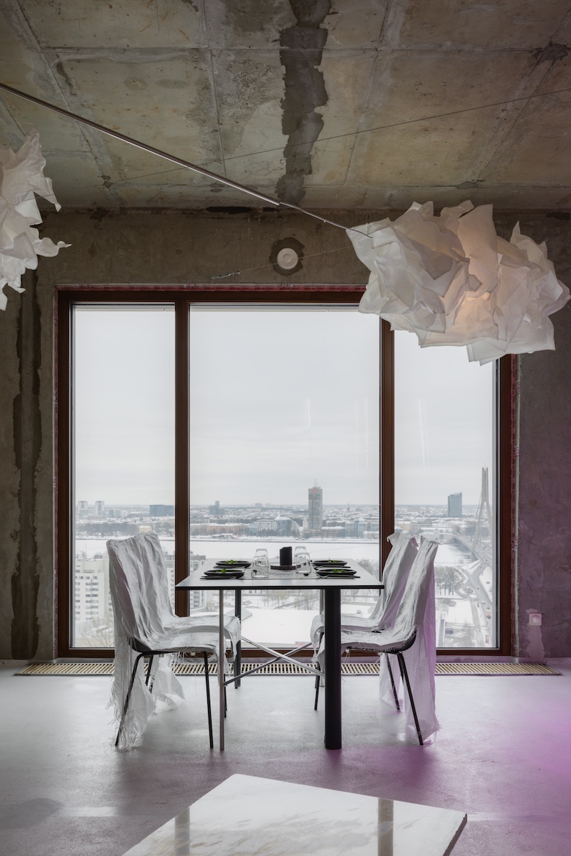 open AD upcycles material offcuts & leftovers to form pop-up restaurant interior in latvia