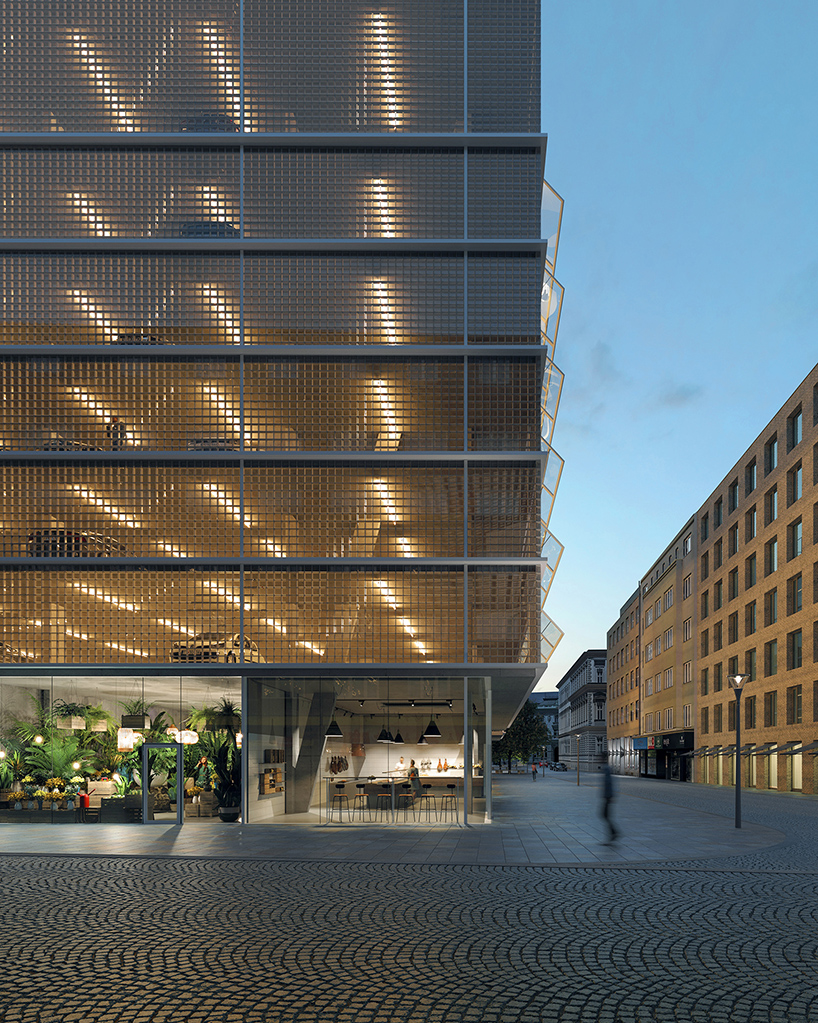 transparent grid façade completes parking house by malý chmel in czech republic