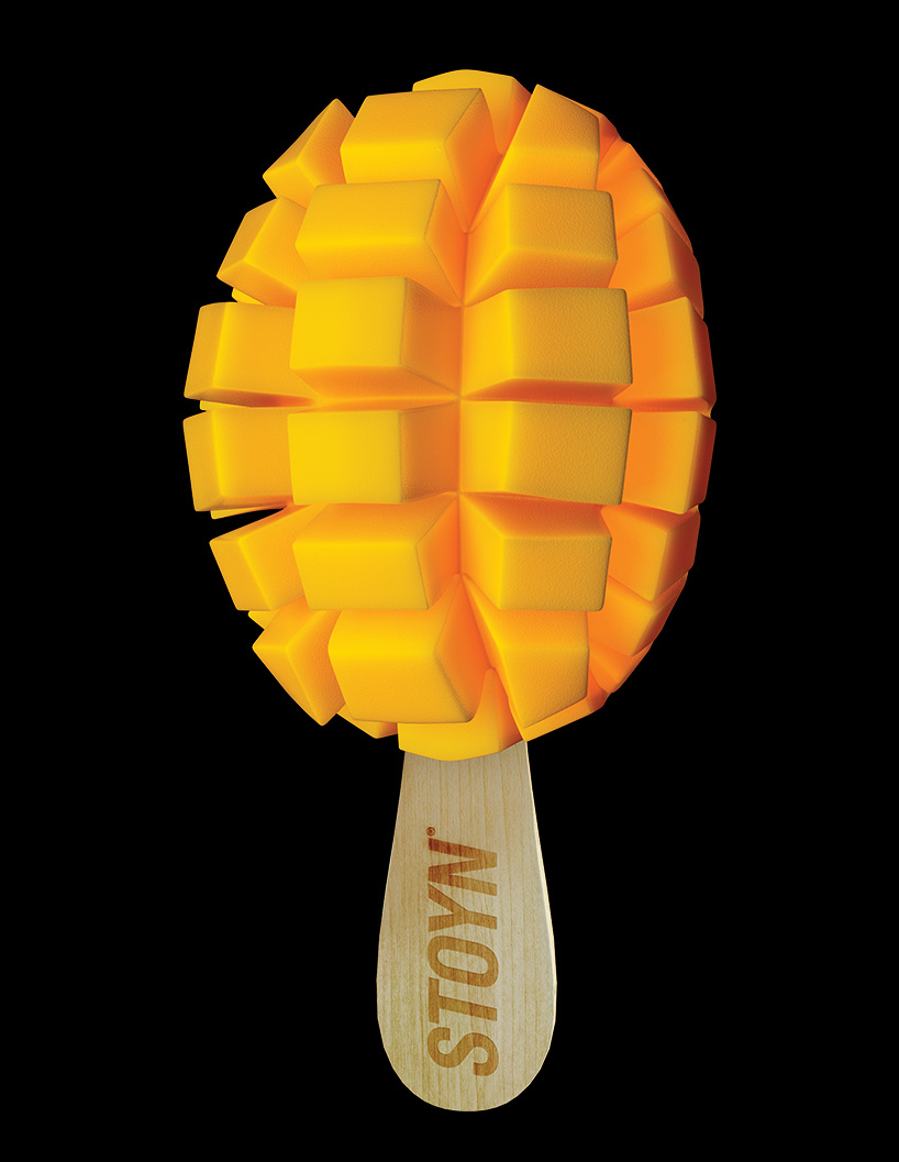 sculptural popsicles by stoyn look like real fresh fruit on a stick