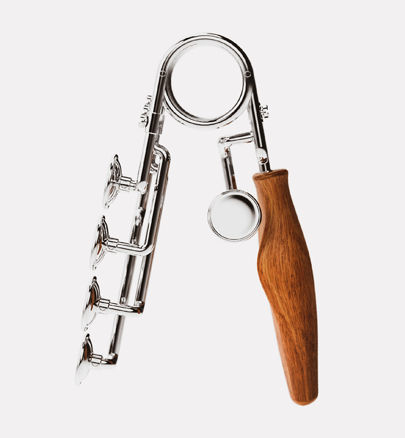 two yahamas, one passion sculpts a hand gripper that can be manipulated like a saxophone