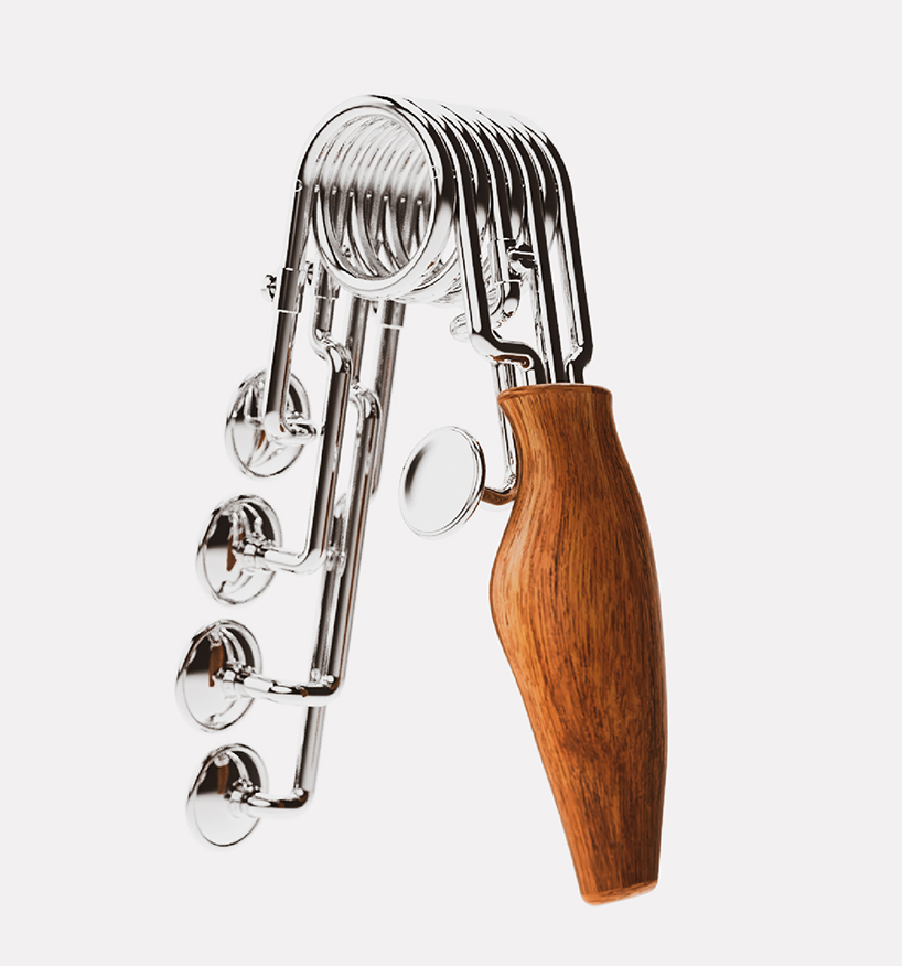 two yahamas, one passion sculpts a hand gripper that can be manipulated like a saxophone