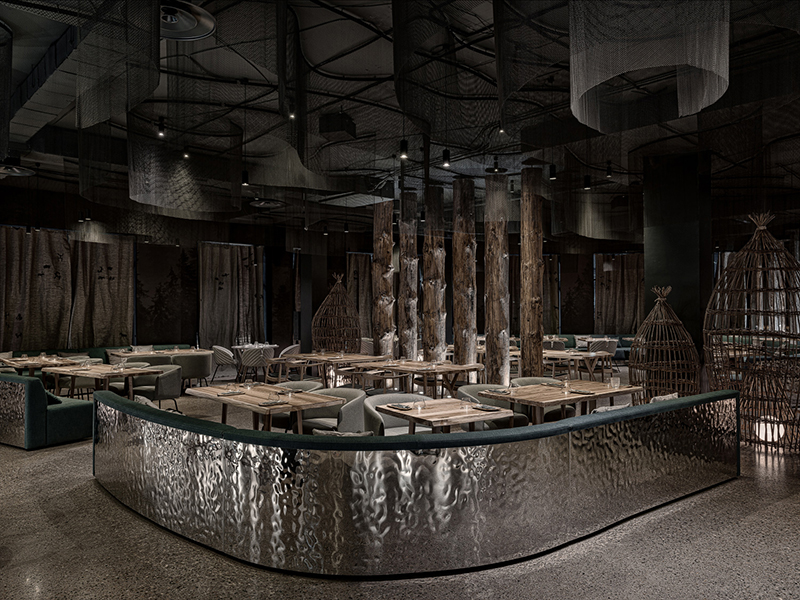 organic-shaped restaurant interior reflects the beauty of the siberian natural habitat