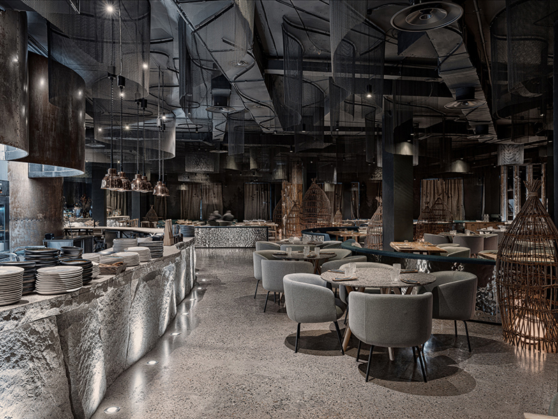 organic-shaped restaurant interior reflects the beauty of the siberian natural habitat