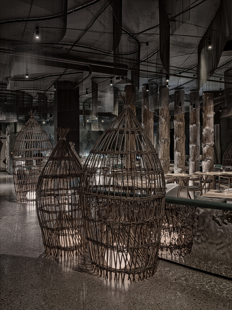 organic-shaped restaurant interior reflects the beauty of the siberian natural habitat