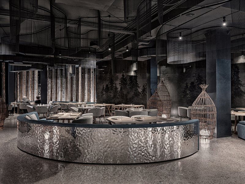 organic-shaped restaurant interior reflects the beauty of the siberian natural habitat