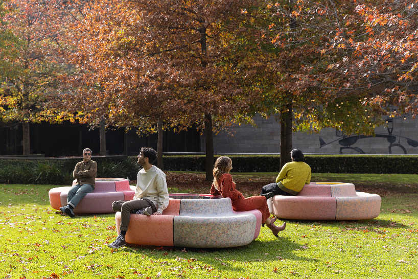 ENESS' solar-powered benches inspired by vintage flower graphics oscillate in melbourne 