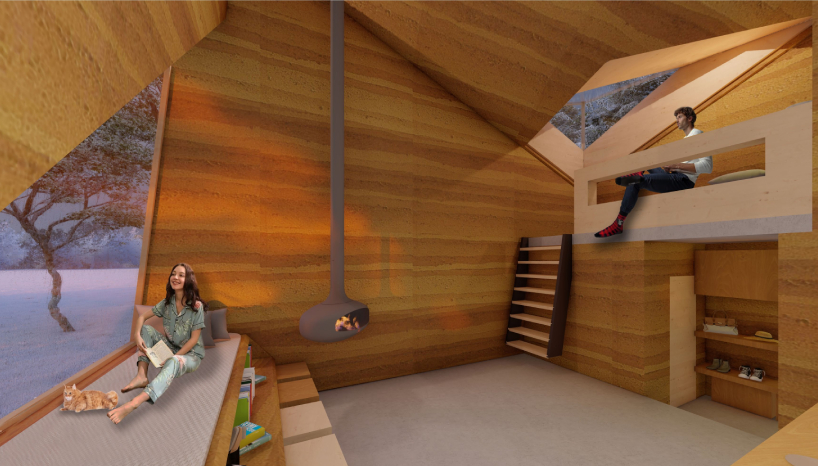 angular green roof blending into the scenery tops rammed earth cabin in slovenia