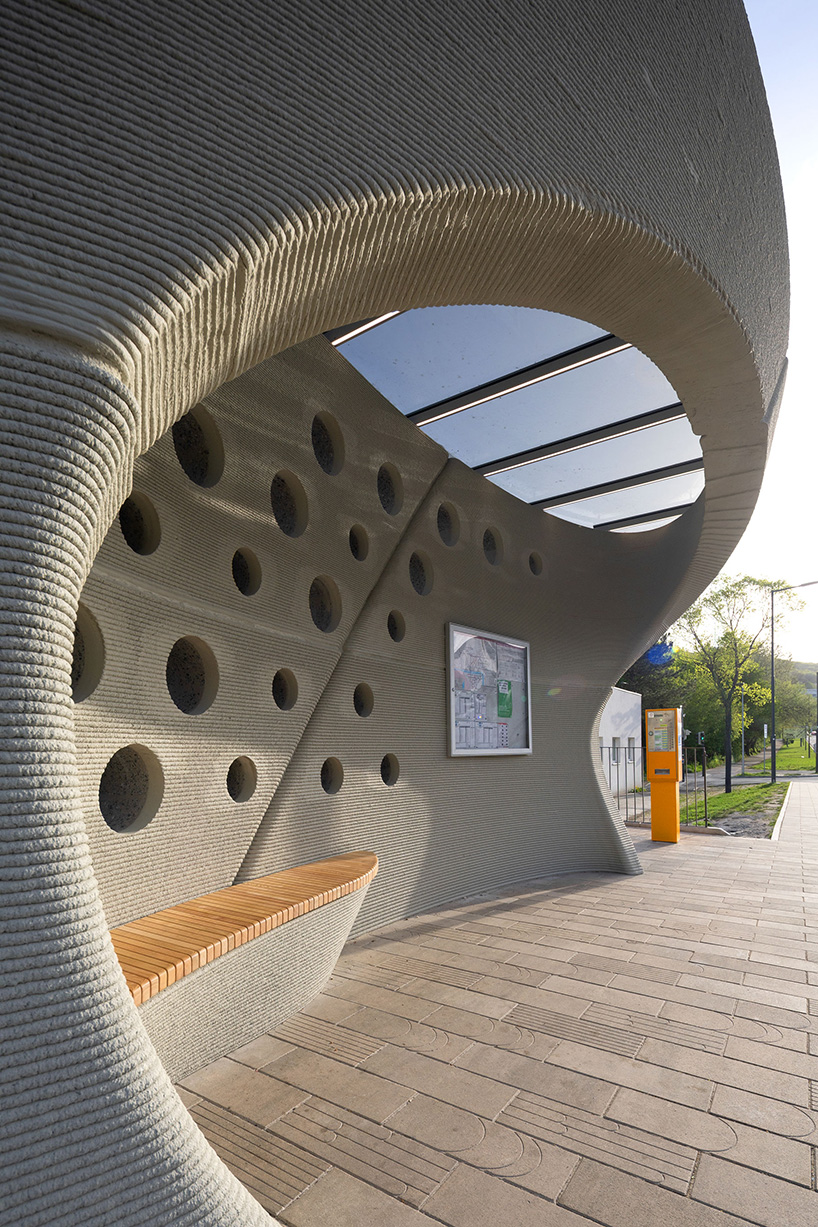 COLLARCH's concrete, 3D printed bus stop forms sculptural shelter in slovakia