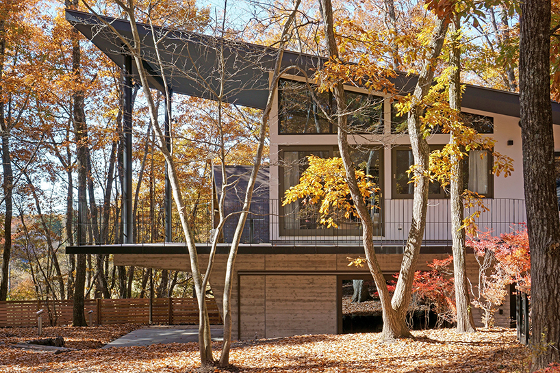 yuji tanabe builds ship-like dwelling among woodland area in japan