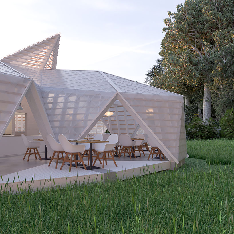 scuptural restaurant by whitaker studio in mauritius opens up like a flower