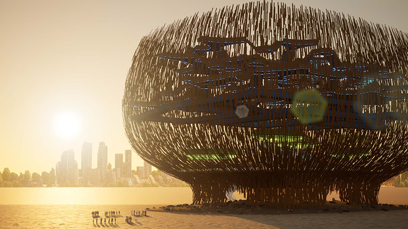 floating platforms in surreal metaverse tequila distillery by rojkind arquitectos foster virtual social bonds 