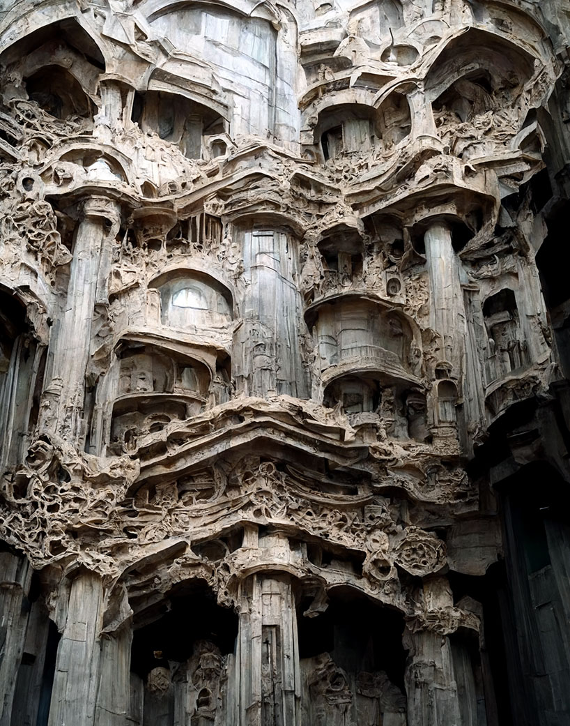 AI explorations of baroque architecture by mohammad qasim iqbal envision intricate facades made of silk and stone