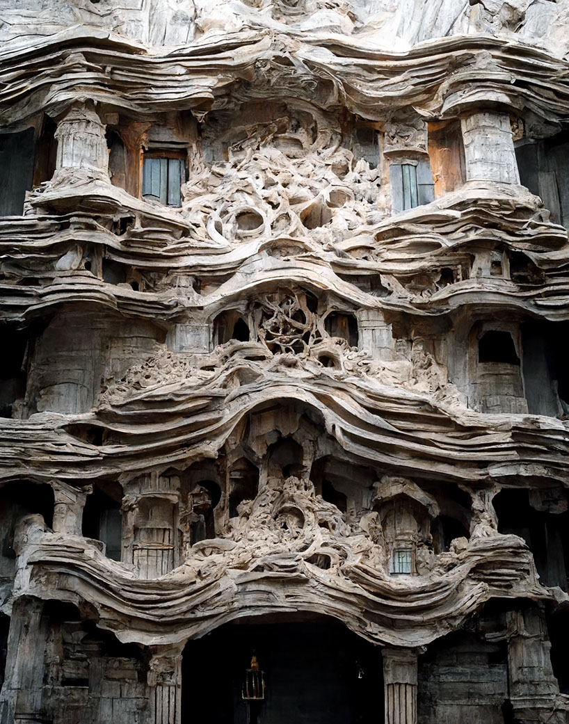 AI explorations of baroque architecture by mohammad qasim iqbal envision intricate facades made of silk and stone