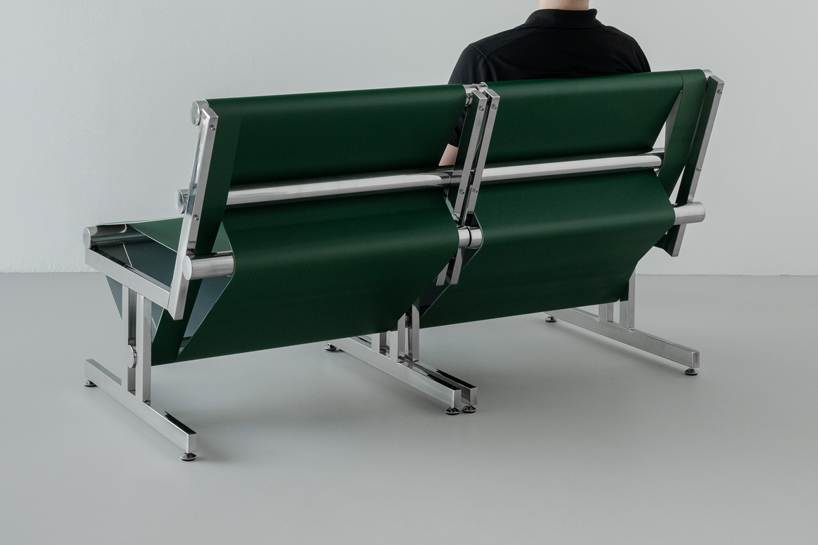detachable modular chairs by woojin park of 1/plinth studio infuse new value to industrial conveyor belts