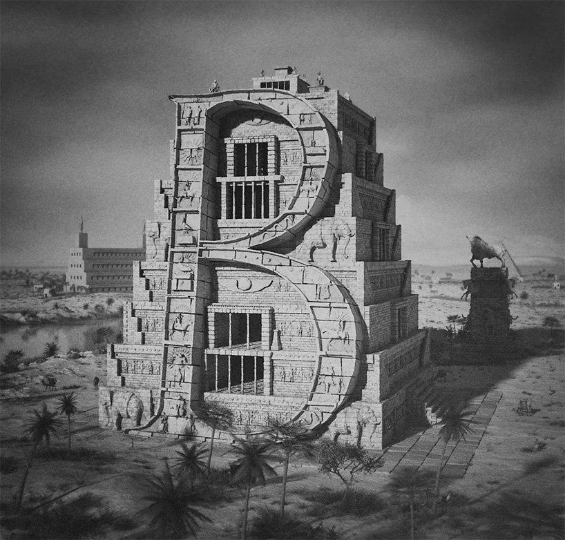 optical arts captures babel's creation and destruction in the style of antonio basoli