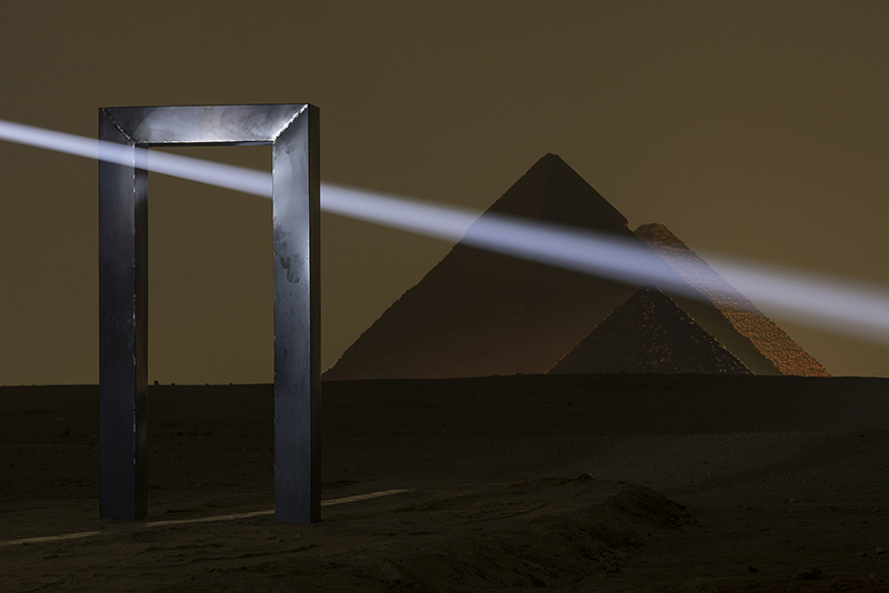 transcendent installation ‘portal of light’ by emilio ferro illuminates ancient pyramids of giza
