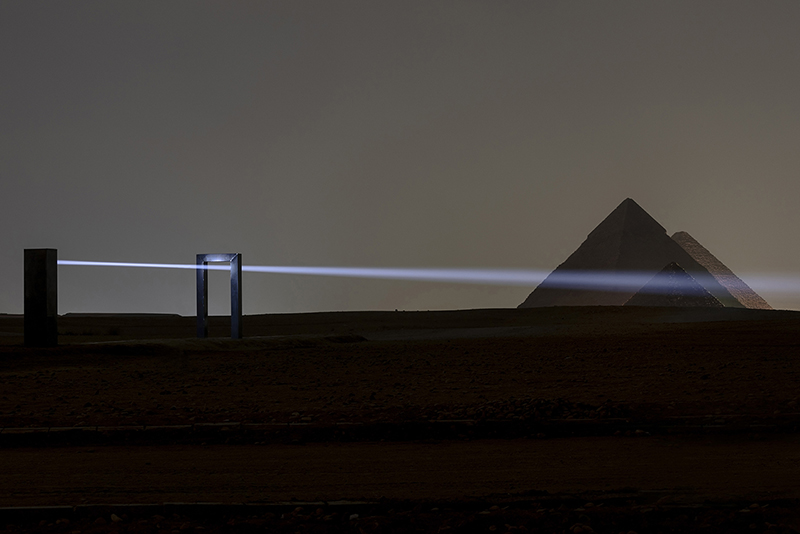 transcendent installation ‘portal of light’ by emilio ferro illuminates ancient pyramids of giza