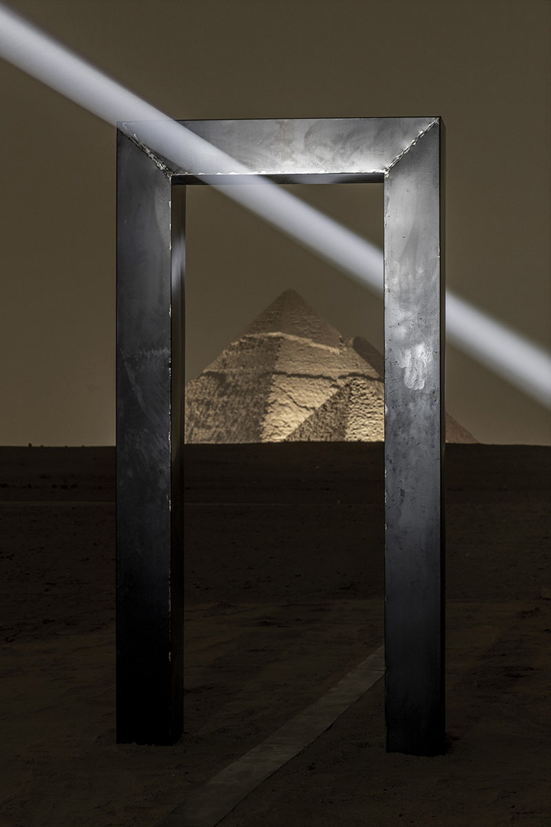 transcendent installation ‘portal of light’ by emilio ferro illuminates ancient pyramids of giza