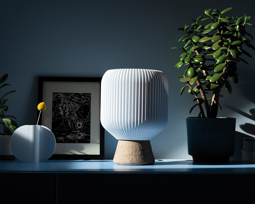cozy cleo table lamp is made from recycled cardboard and 3d printed plastic bottles