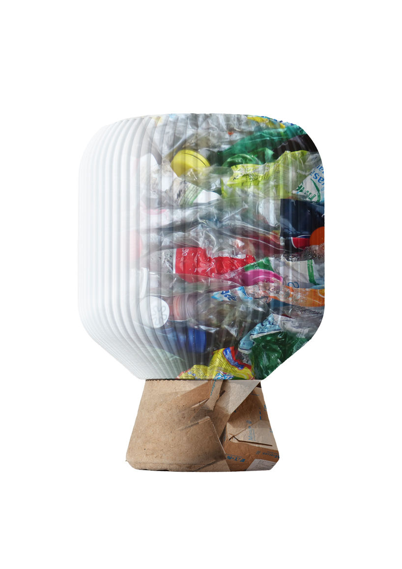 cozy cleo table lamp is made from recycled cardboard and 3d printed plastic bottles